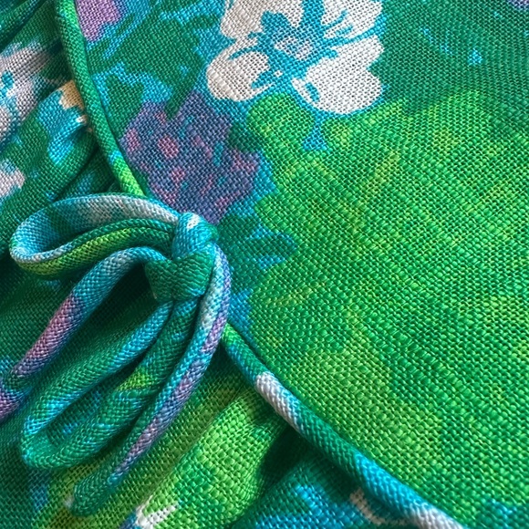 Retro Floral Green and Blue Empire-Waist Dress - Picture 3 of 6